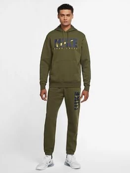 Image of Nike Sportswear GX Fleece Tracksuit - Green/White, Green/White, Size S, Men