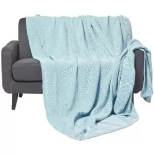 Image of Cotton Halden Chevron Teal Throw, 150 x 200cm - Blue - Homescapes
