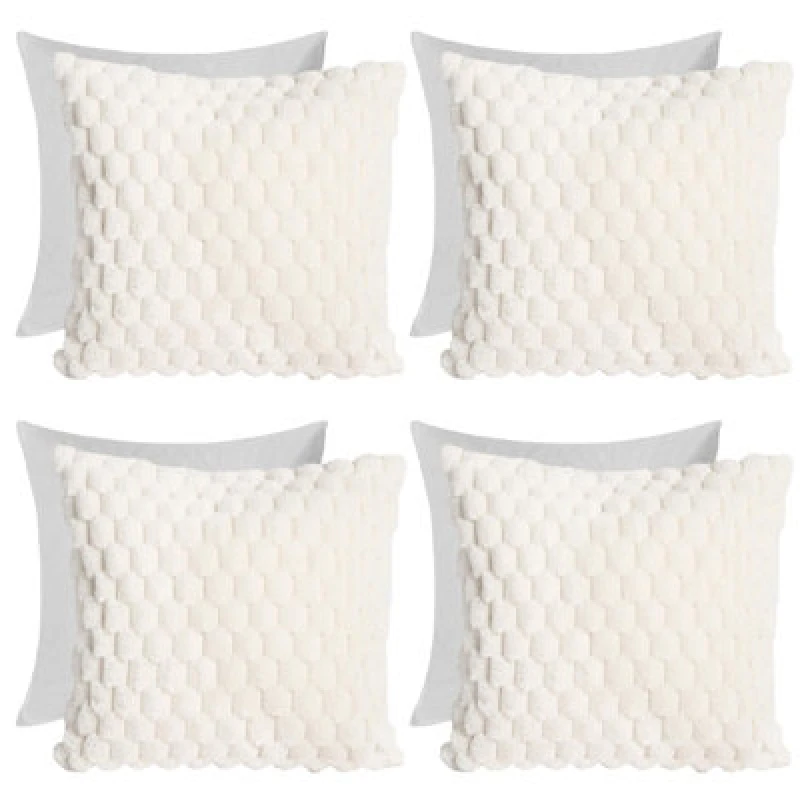 Image of OHS OHS 4 Pack Waffle Faux Fur Filled Cushion Covers - 45 x 45cm in Cream Size: 45cm x 45cm Cream 45cm x 45cm Unisex 5027434212484