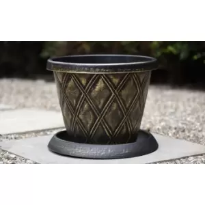 Image of Thompson & Morgan Thompson and Morgan Plastic Flowerpot with Saucer in Black and Gold - BUY TEN