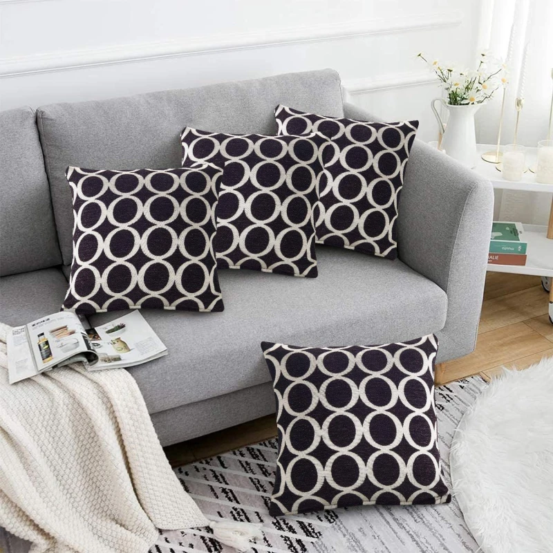 Image of Alan Symonds Geometric O Chenille Cushion Set of 4 Black unisex 45x45cm