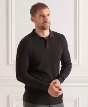 Image of Superdry Mens Studios Long Sleeve Knitted Polo Shirt Black - Size: L