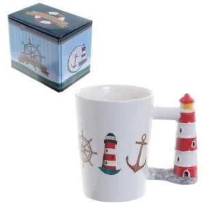 Image of Lighthouse Shaped Handle Ceramic Mug