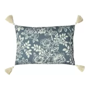 Image of Somerton Floral Cushion Slate Blue, Slate Blue / 35 x 50cm / Polyester Filled