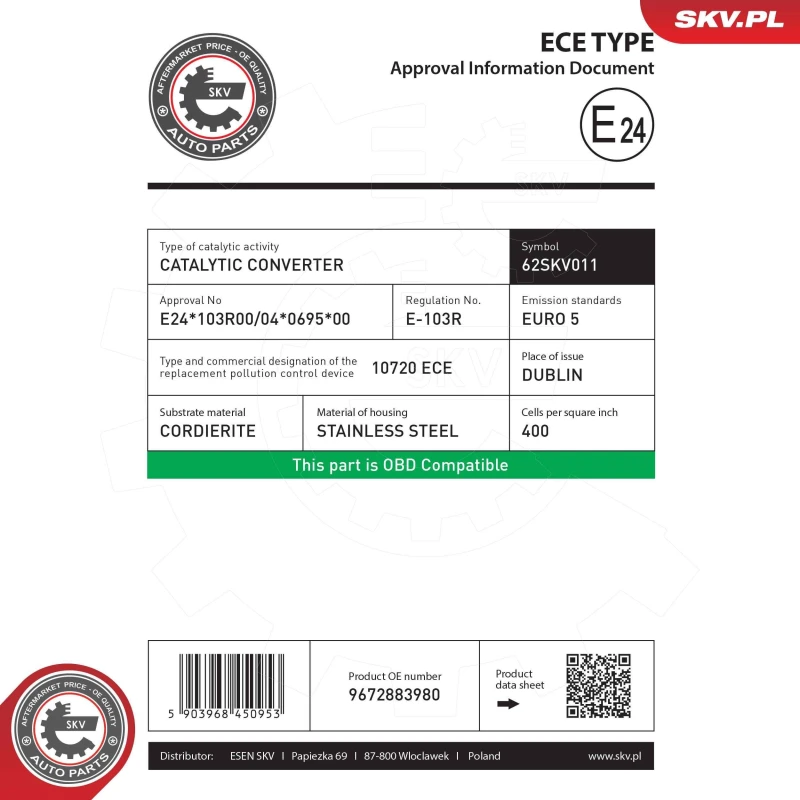 Image of ESEN SKV Catalytic converter ESEN SKV 62SKV011
