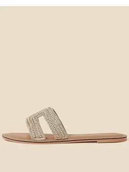 image of Accessorize Beaded Sliders - Gold, Size 38, Women