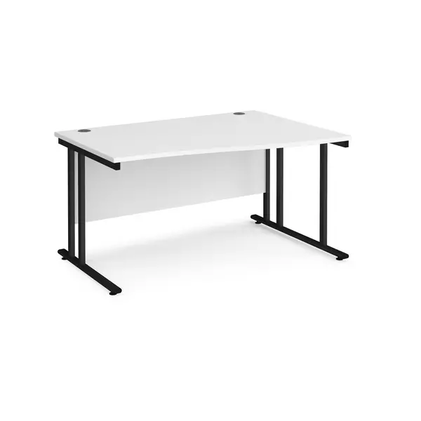 image of Maestro 25 Wave Desk Black Frame and White Table Top - Right Hand - 1400mm