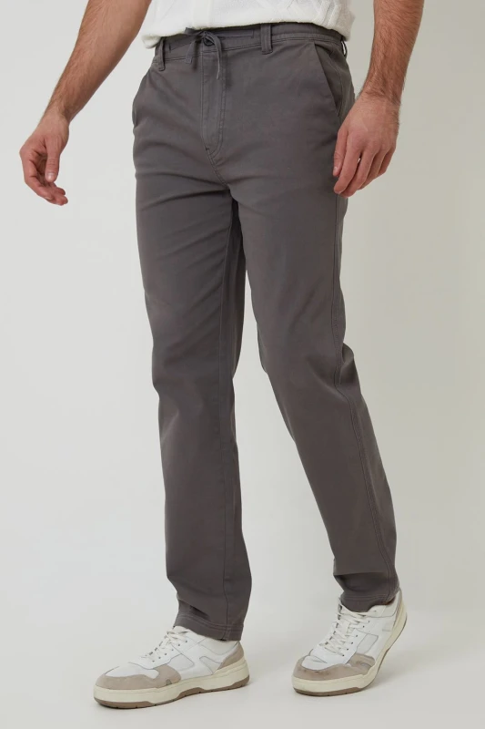 Image of Threadbare Threadbare Men Cotton Elasticated Waist Chino Trousers in Dark Grey Size: 32R Dark Grey 32R Male 7625915100633