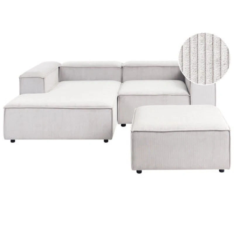Image of Beliani Modular Corner Sofa 3 Seater Ardal Corduroy Off-White With Ottoman Right Hand
