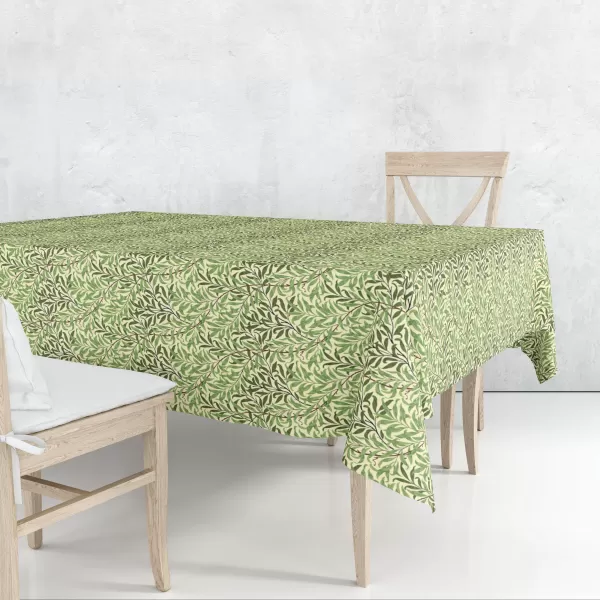 Image of William Morris Willow Boughs Acrylic Coated Tablecloth Green