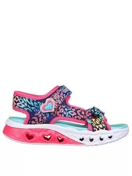 Image of Skechers Girls Flutter Hearts Sandal Leopard Print Sandal, Navy, Size 4 Older