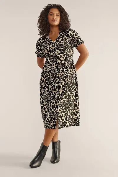 image of Evans Animal Print Midi Dress Brown