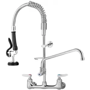 Image of VEVOR Commercial Faucet with Sprayer, 8" Adjustable Center Wall Mount Kitchen Faucet with 12" Swivel Spout, 21" Height Compartment Sink Faucet for Ind
