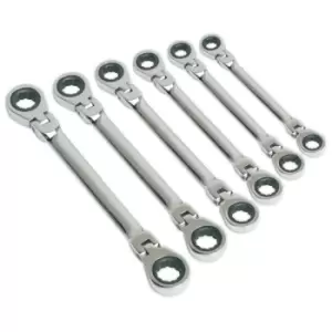 image of Siegen S0806 Flexi-Head Double End Ratchet Ring Spanner Set 6pc Metric