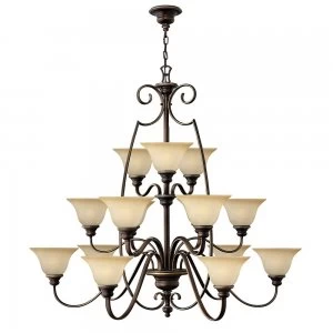 image of 15 Light Chandelier Antique Bronze, with Glass Shades