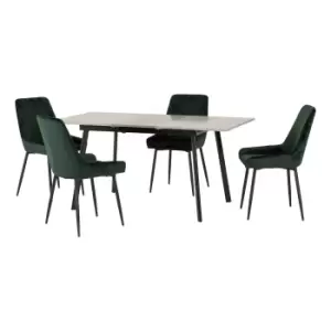 Image of Avery Concrete Effect Extendable Dining Table with 4 Green Dining Chairs Emerald Green