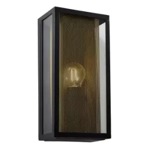 Image of Zink CUBA Outdoor Box Lantern with Mesh Insert Black and Brass
