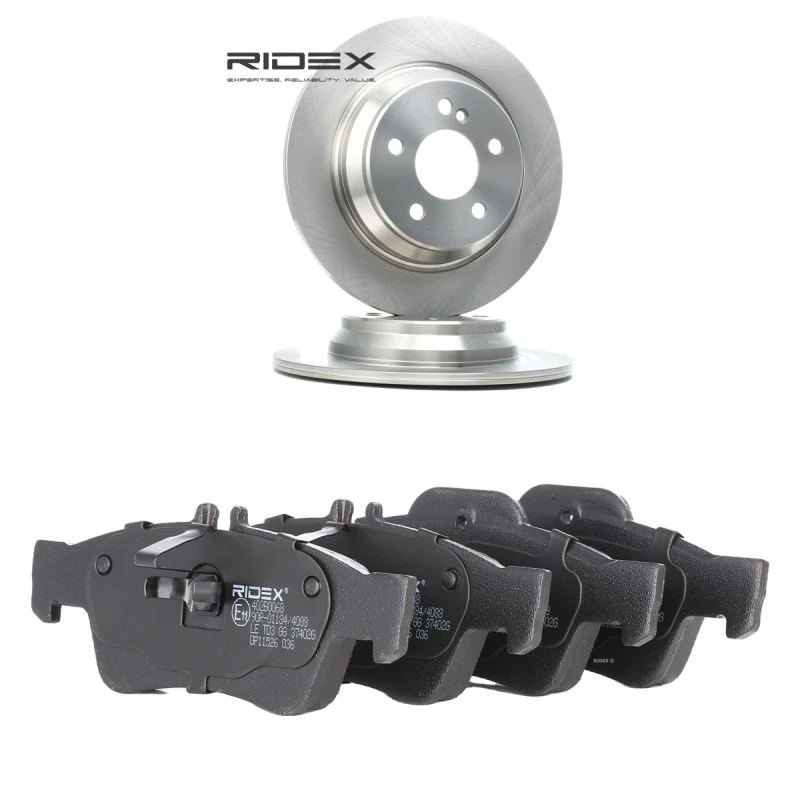 Image of RIDEX 3405B1881 Brake disc and pads set Rear Axle, Brake Disc Type: Solid, prepared for wear warning indicator Brake Set,disc brakes (3405)