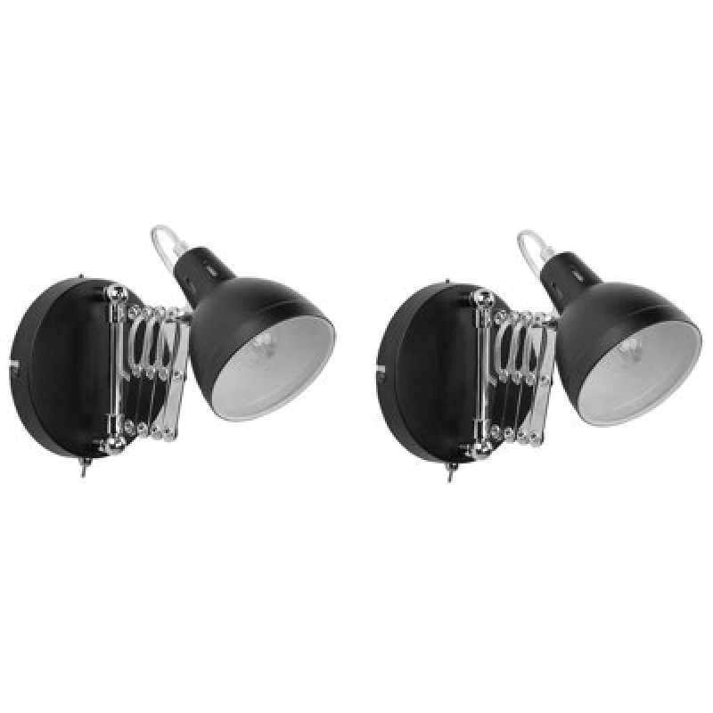 Image of Beliani Set Of 2 Wall Lamps Harrington Adjustable Metal Black