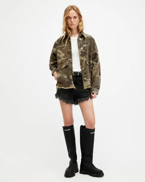 Image of AllSaints Hettie Oversized Camouflage Denim Shacket