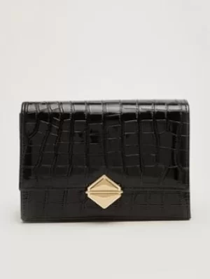 Image of Quiz Patent Crocodile Bag, Black, Women