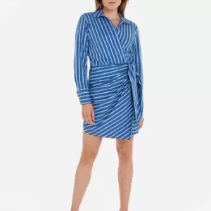 Image of Tommy Hilfiger Co Stripe Short Wrap Cotton Shirt Dress - IT 42/UK 14