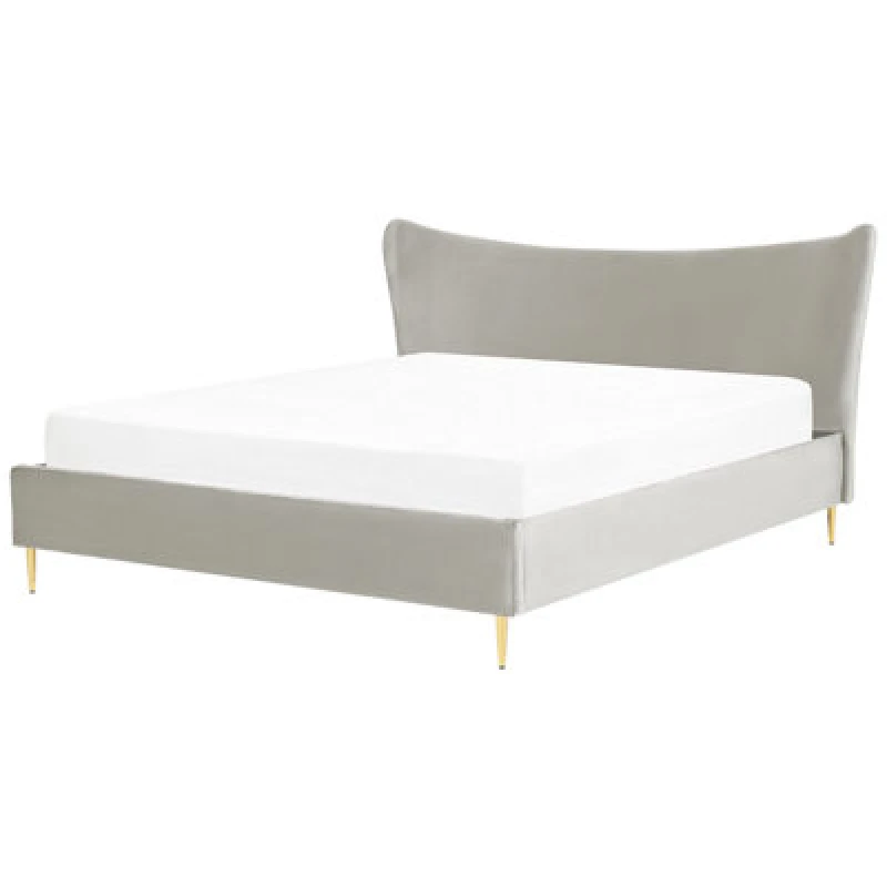 Image of Beliani Bed Velvet Chaleix 180 X 200 Cm (Eu Super King) Light Grey