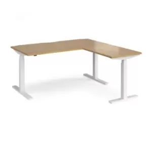 image of Height Adjustable Desk Rectangular Desk With Return 1600mm Oak Tops With White Frames Elev8 Touch