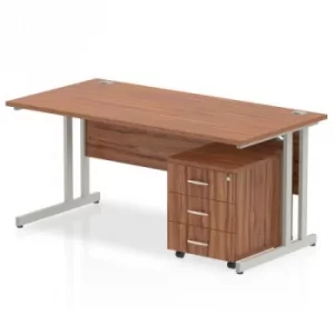 Image of Impulse 1200 Straight Cantilever Workstation 500 Three drawer mobile Pedestal Bundle Walnut