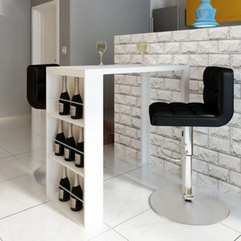 Image of Vidaxl Bar Table Mdf With Wine Rack High Gloss White