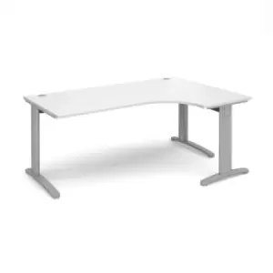 Image of Office Desk Right Hand Corner Desk 1800mm White Top With Silver Frame 1200mm Depth TR10 TDER18SWH