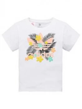 Image of Adidas Originals Childrens Floral Trefoil Short Sleeve T-Shirt - White
