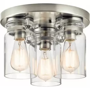 Image of Loops - 3 Bulb Flush Light Light Low Ceiling Brushed Nickel LED E27 60W Bulb