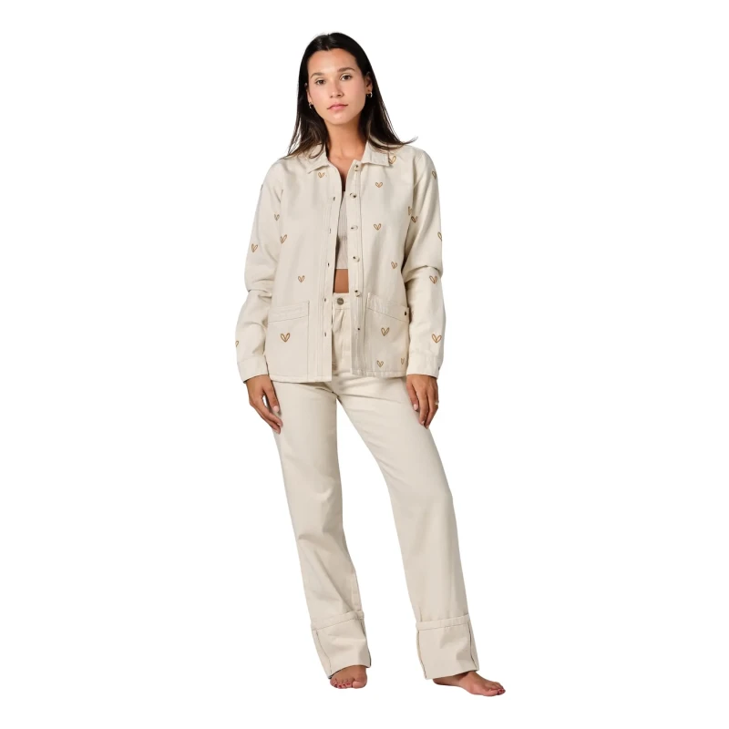 Image of F.A.M. Paris Womens denim jacket F.A.M. Paris Vivian Embro Heart Beige Female XL