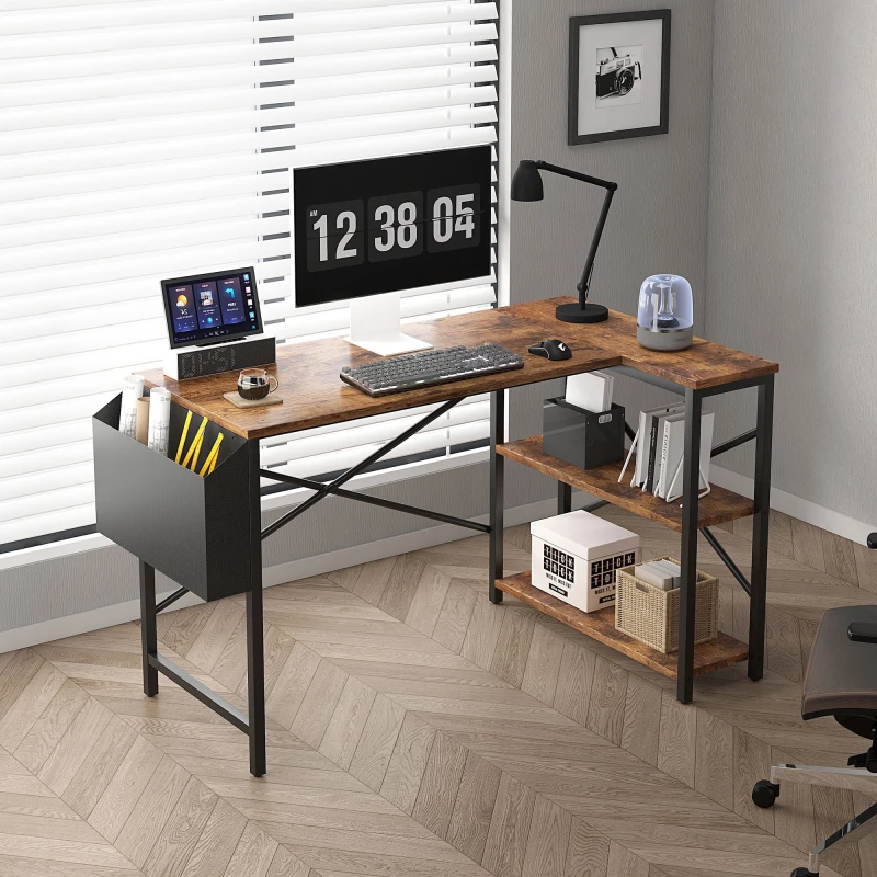 Image of MCC DIRECT L Shaped Corner Desk with Bookshelf Reversible Corner Desk For Home Office Study 120CM brown - Mcc Direct CD1103