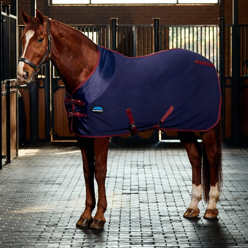 Image of Weatherbeeta Anti-Static Fleece Cooler Navy/Burgundy unisex 5ft 9in