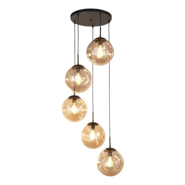 Image of Searchlight Punch Champagne Glass 5 Light Cluster Ceiling Pendant - Matt Black