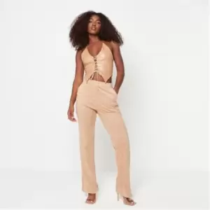 image of Missguided Suedette Split Hem Trousers - Brown