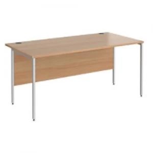 image of Rectangular Straight Desk with Beech Coloured MFC Top and Silver H-Frame Legs Contract 25 1600 x 800 x 725mm