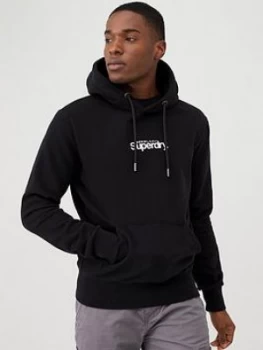 image of Superdry Core Essential Overhead Logo Hoodie - Black, Size L, Men