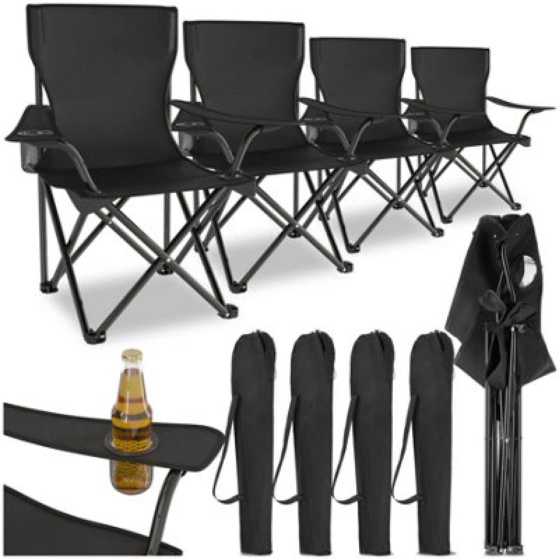 Image of Tectake Camping Chairs Gil - Foldable, Lightweight With Cup Holder, With Carrying Bag - Black - Set Of 4