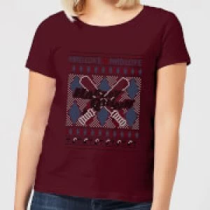 Harley Quinn Womens Christmas T-Shirt - Burgundy - S