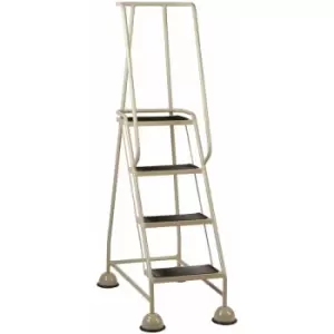 Image of 4 Tread Mobile Warehouse Steps beige 1.68m Portable Safety Ladder & Wheels