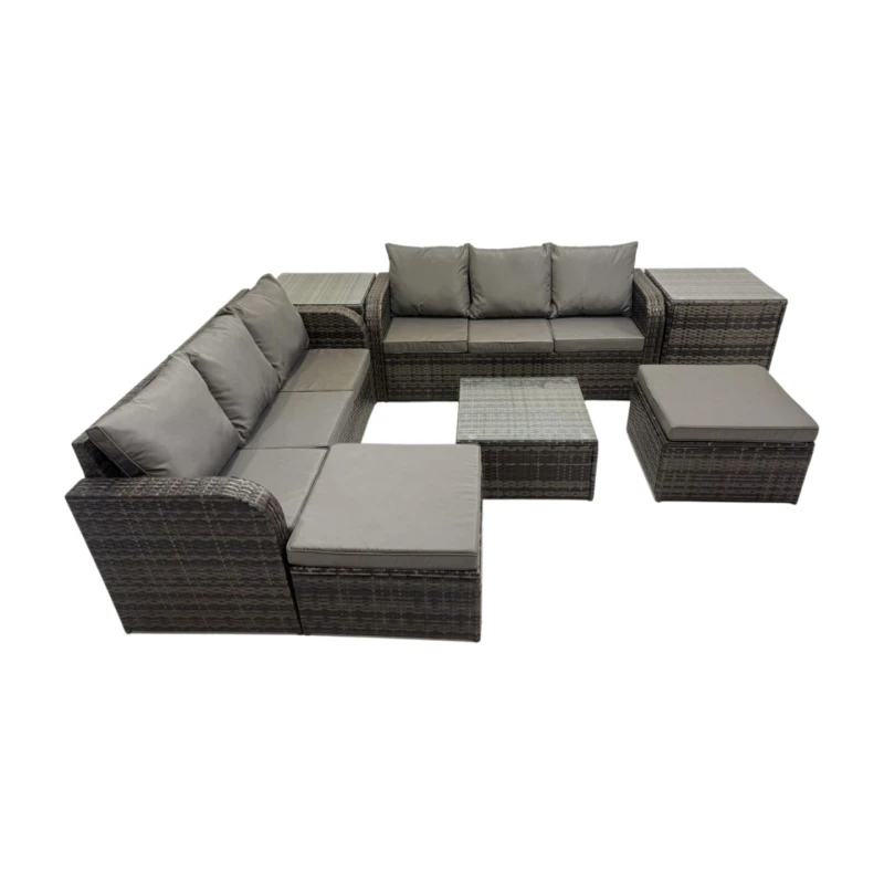 Image of Fimous Rattan Garden Outdoor Furniture Set with 2 Big Stools 2 Side Table in Dark Grey Dark Grey Unisex