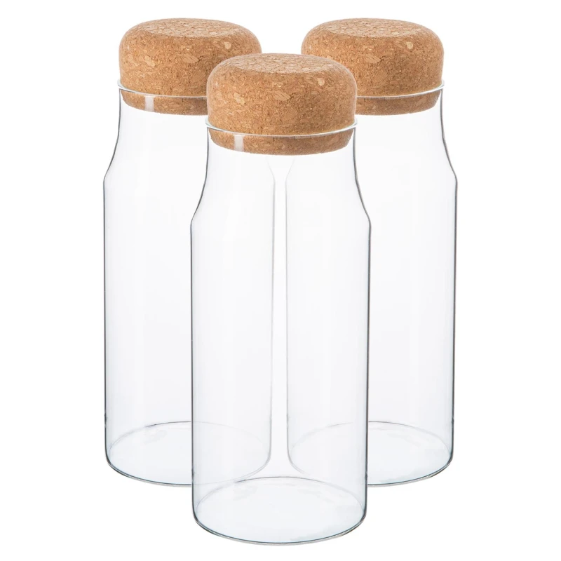 Image of Argon Tableware Glass Storage Bottles with Cork Lids 720ml Pack of 3 Clear