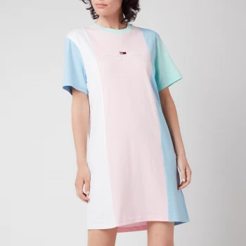 Image of Tommy Jeans Womens TJW Color Block T-Shirt Dress - Romantic Pink Multi - L
