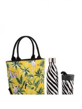 Image of Summerhouse By Navigate Madagascar Insulated Lunch Tote Sloth / Mustard Plus Stainless Steel Drinks Bottle & Travel Mug