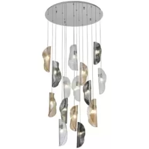 image of Luminosa Marilla Ceiling Pendant 3m, 15 Light G9, Polished Chrome, Clear & Amber & Smoked Glass