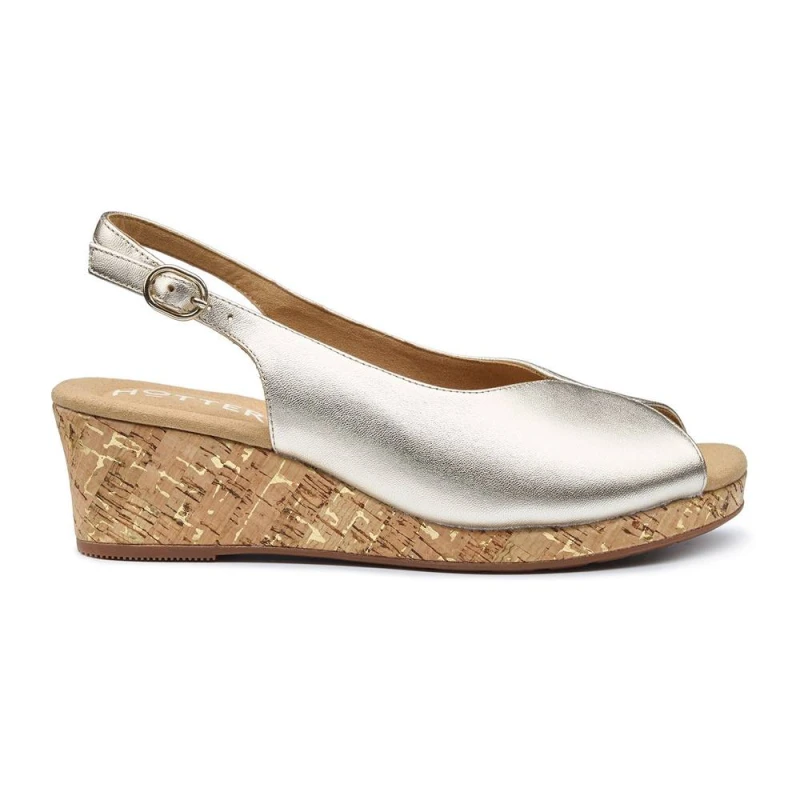 Image of Hotter Womens 'Atlantic' Wedge Sandals in Metallic Gold Size: 3 Metallic Gold Female 3
