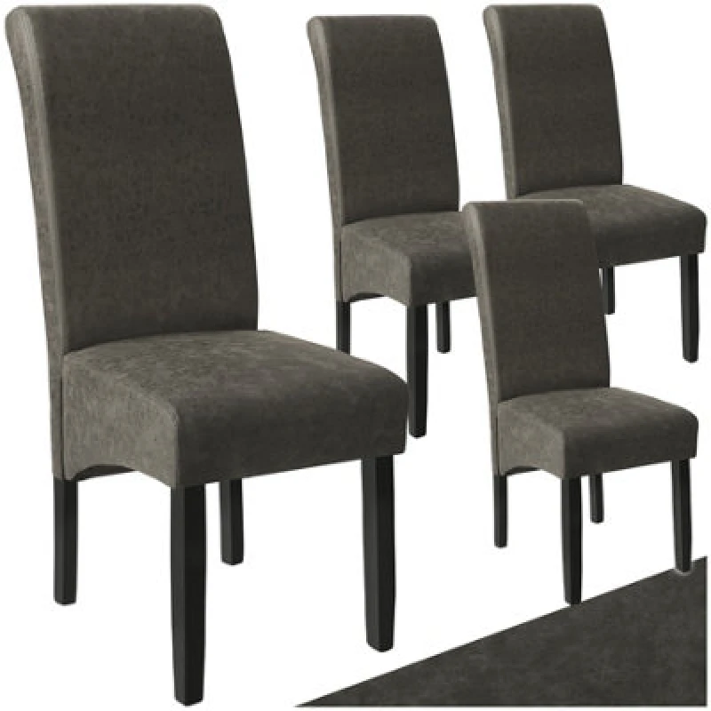 Image of Tectake Set Of 4 Dining Chair - Ergonomic Seat Shape, High Backrest, Padded, Faux Leather - Gray Marbled